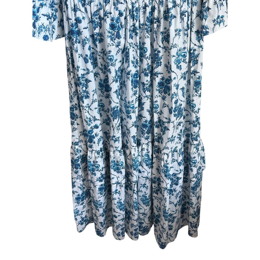 Meadows Clematis 3/4 Sleeve Mock Neck Midi Shirt Dress In Big Blue Floral US 6 - Picture 4 of 10
